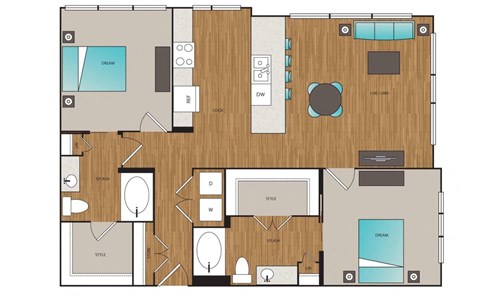 Main Street Flats 2x2 H Floor Plan